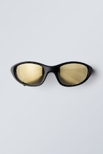 Black w. Golden Lenses - Sporty Oval Sunglasses - 0