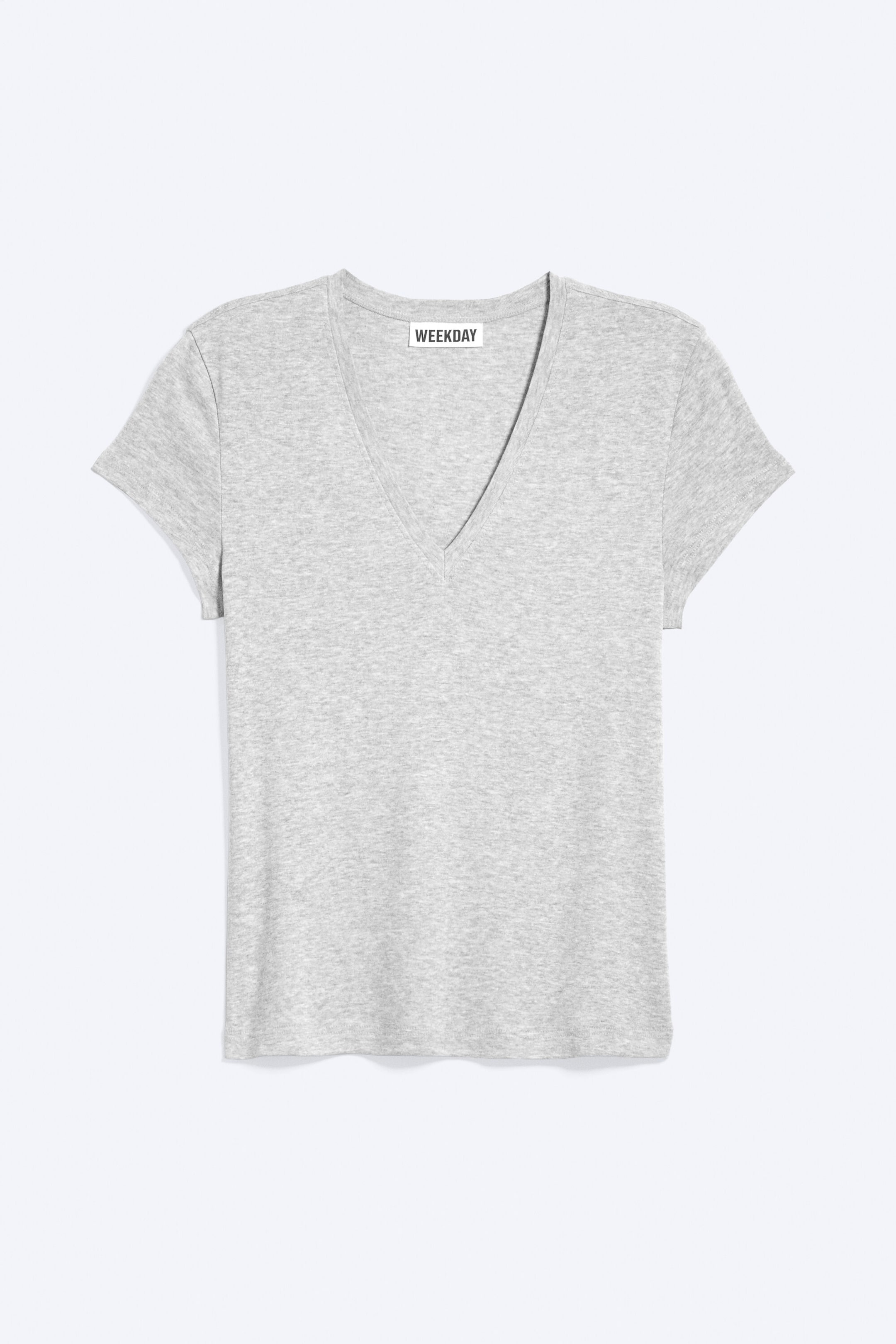 Ljus Gråmelerad - Slim Fit Deep V-Neck T-Shirt - 3