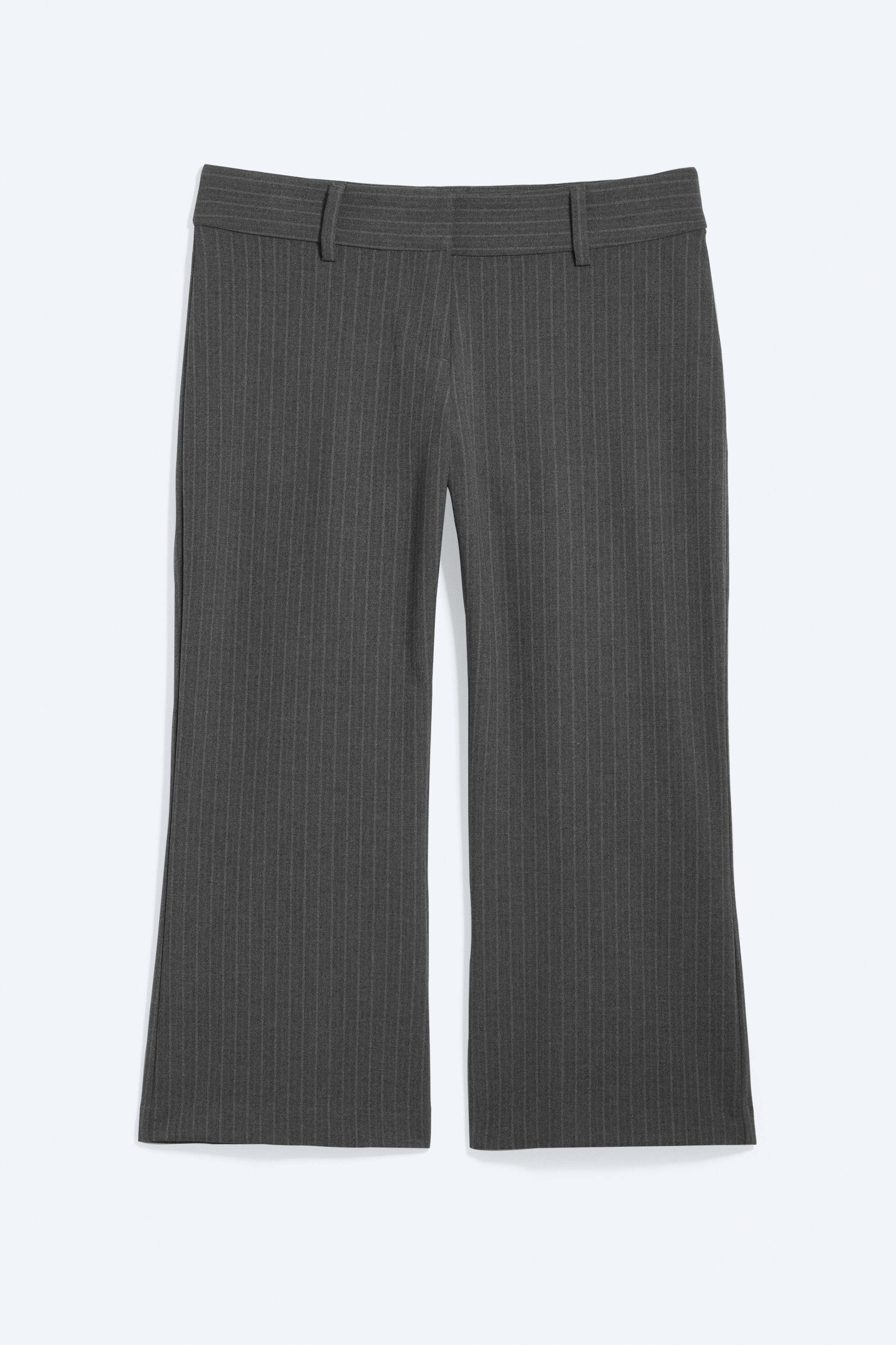 Dark Grey Melange Pinstripe - Cropped Flared Suiting Trousers - 1