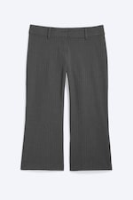 Dark Grey Melange Pinstripe - Cropped Flared Suiting Trousers - 0