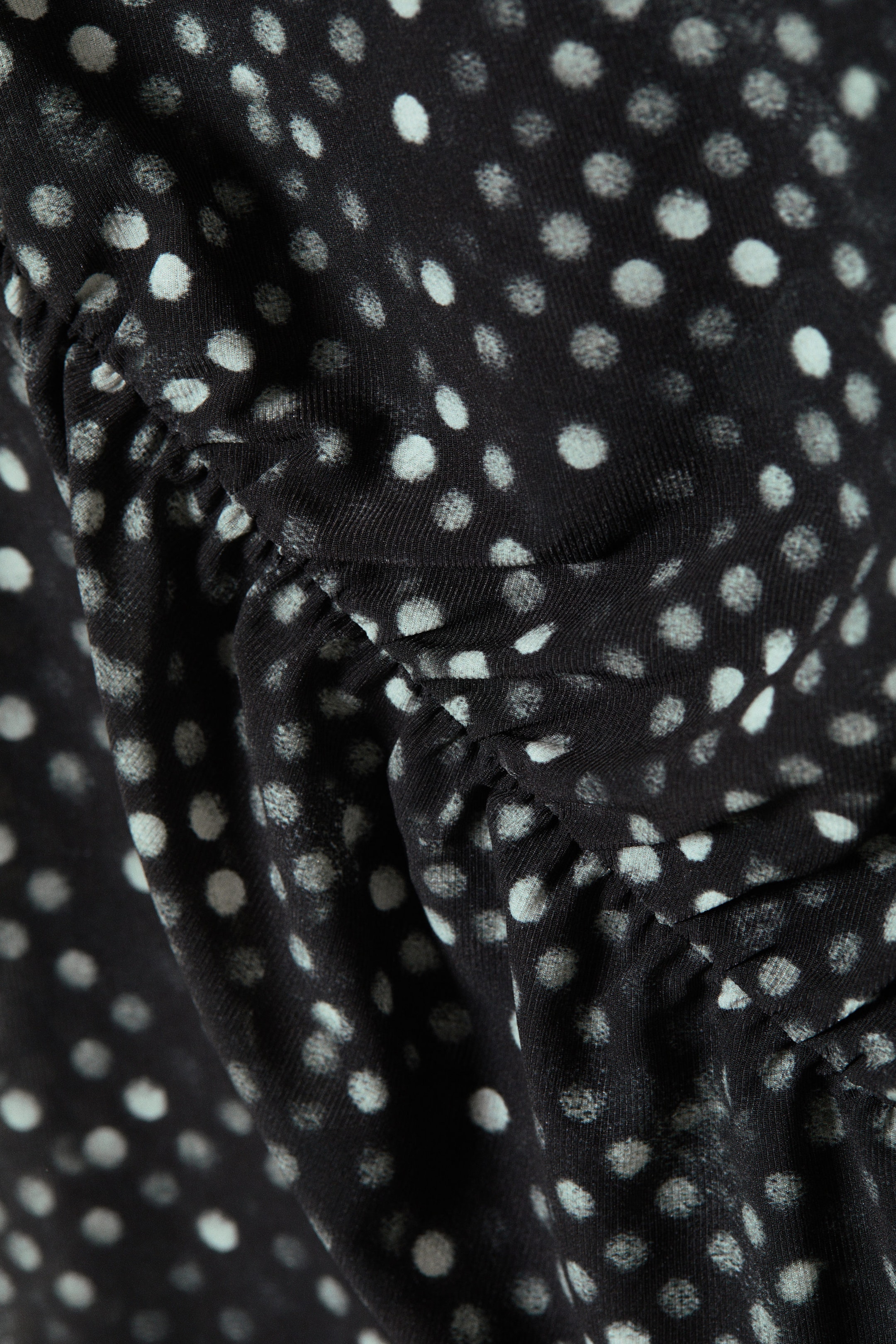 Black Polka Dots - Ruched Printed Mesh Top - 4