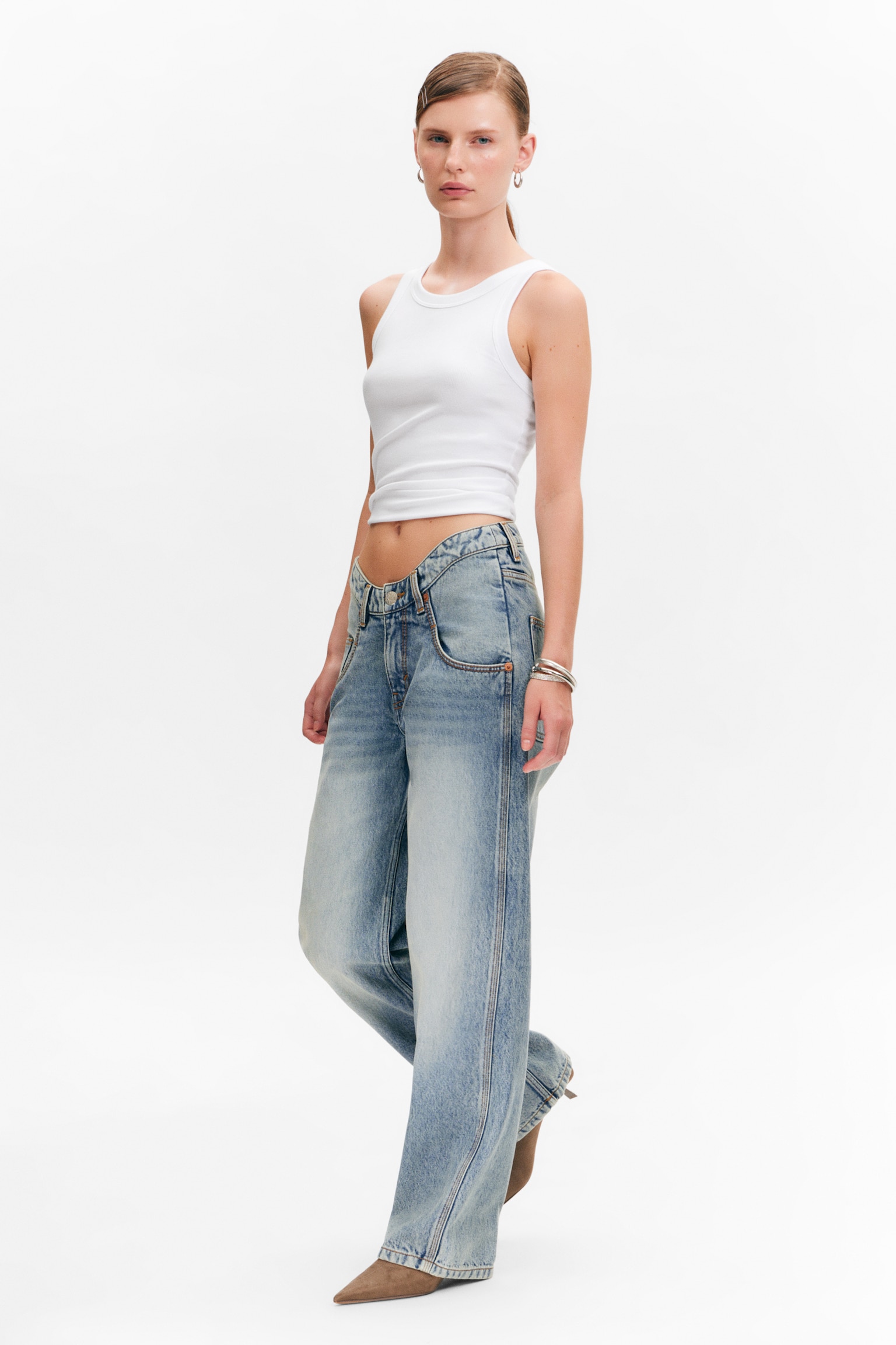 Fever Scooped Waist Workwear Jeans - Hypnos Blue - Medium Blue - 7