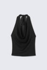 Schwarz - Neckholder-Top mit Wasserfallausschnitt - 3