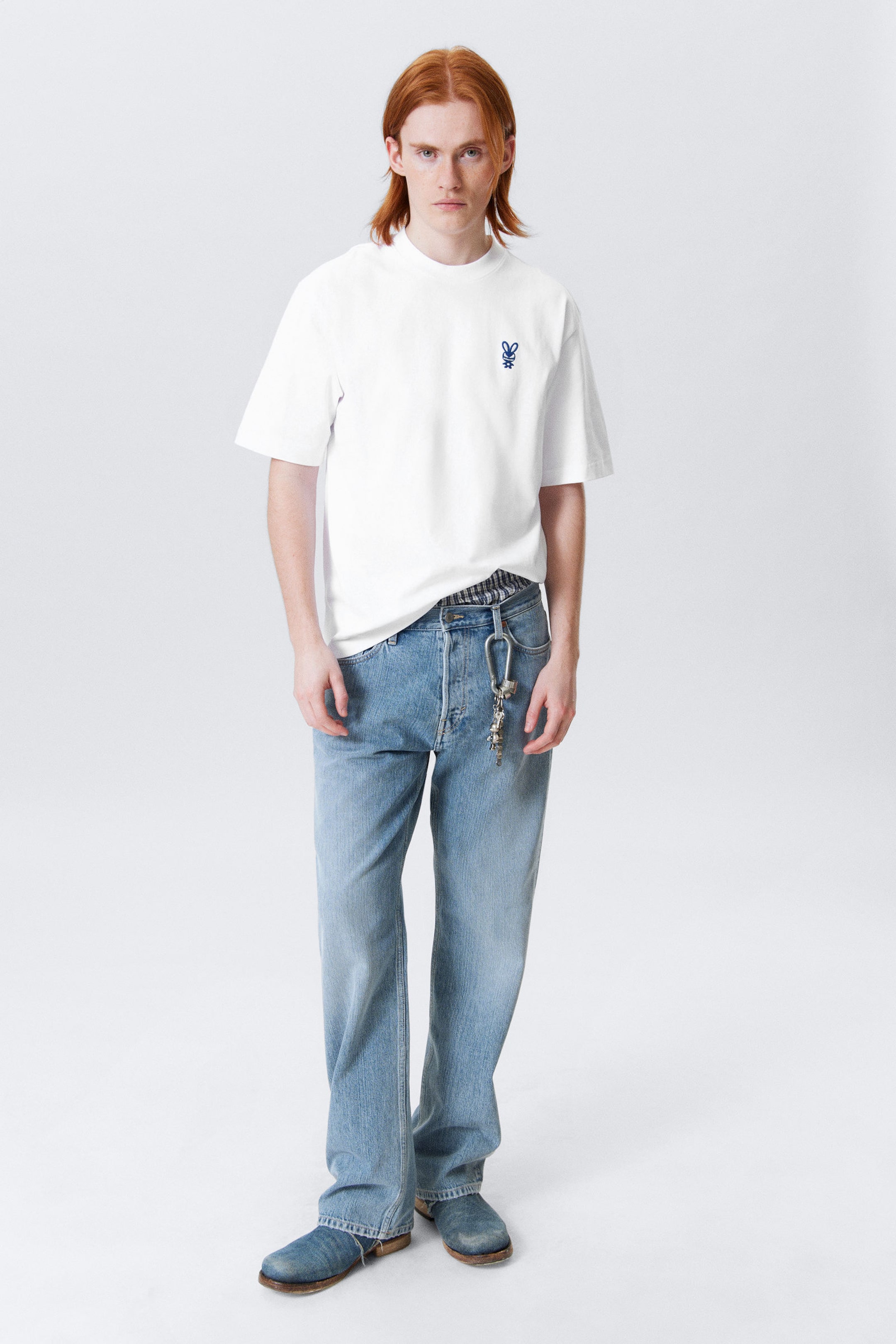 White - Embroidered Bunny - Relaxed Graphic Printed T-shirt - 2