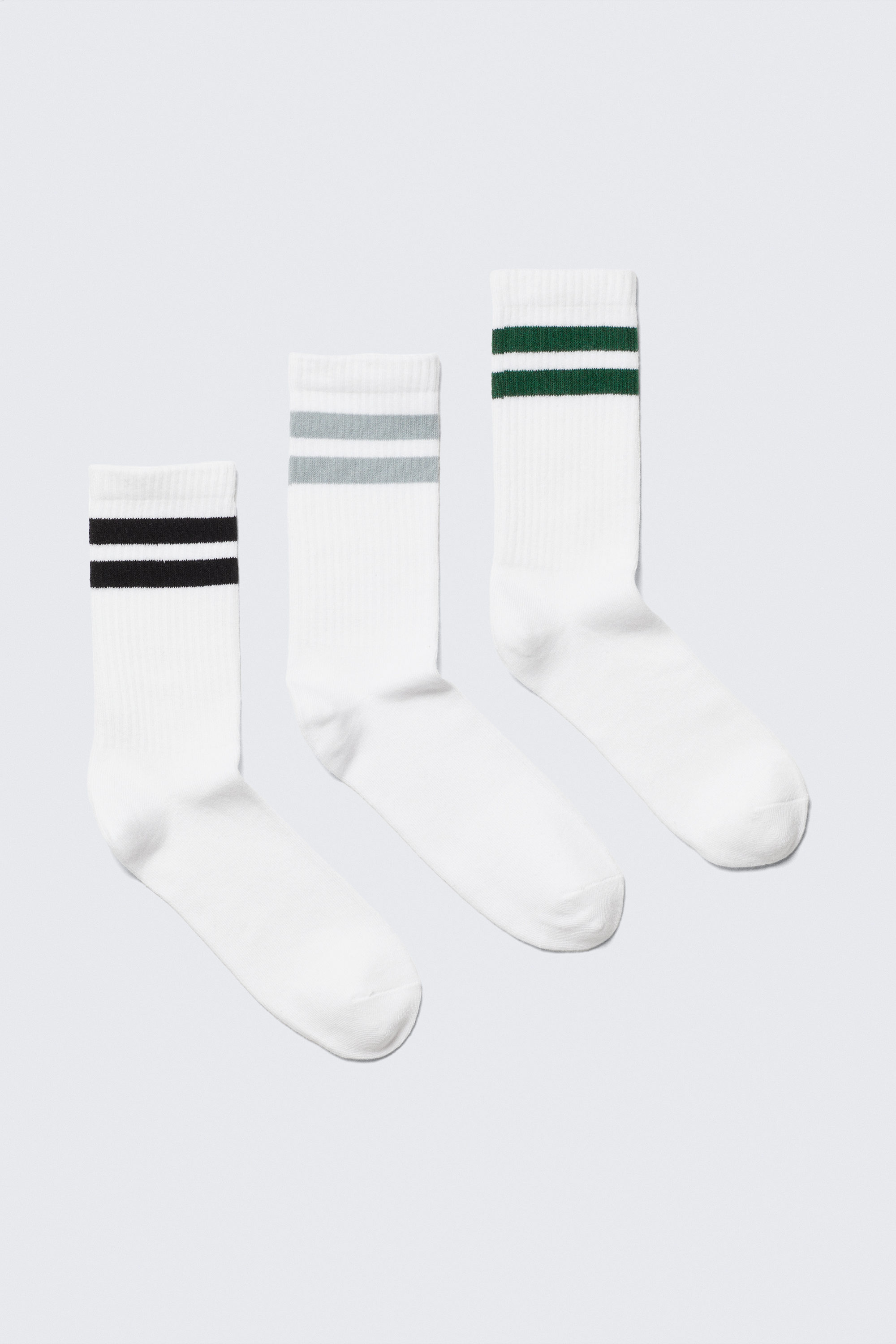 Vit - Multi Stripe - 3-pack randiga ribbade strumpor