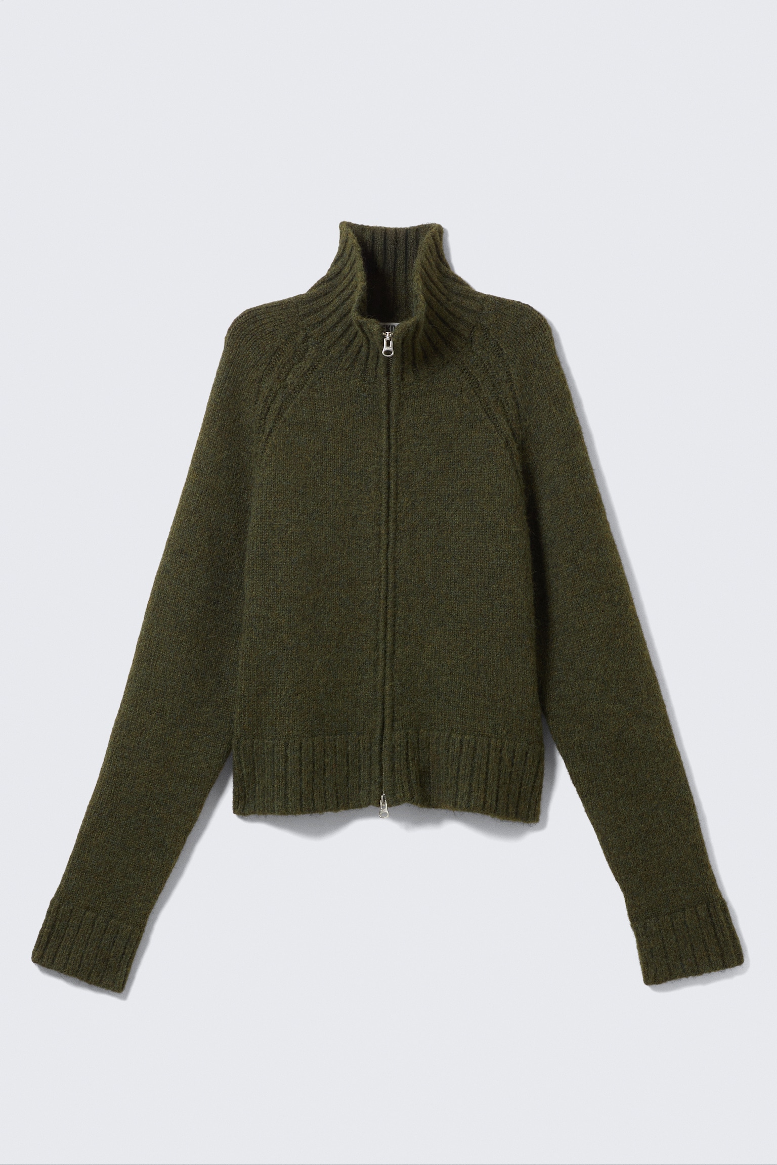 Soft Knitted Fitted Zip Cardigan - Dark Mossy Green/Black & Grey Stripes/Grey Melange/Bright Orange - 2