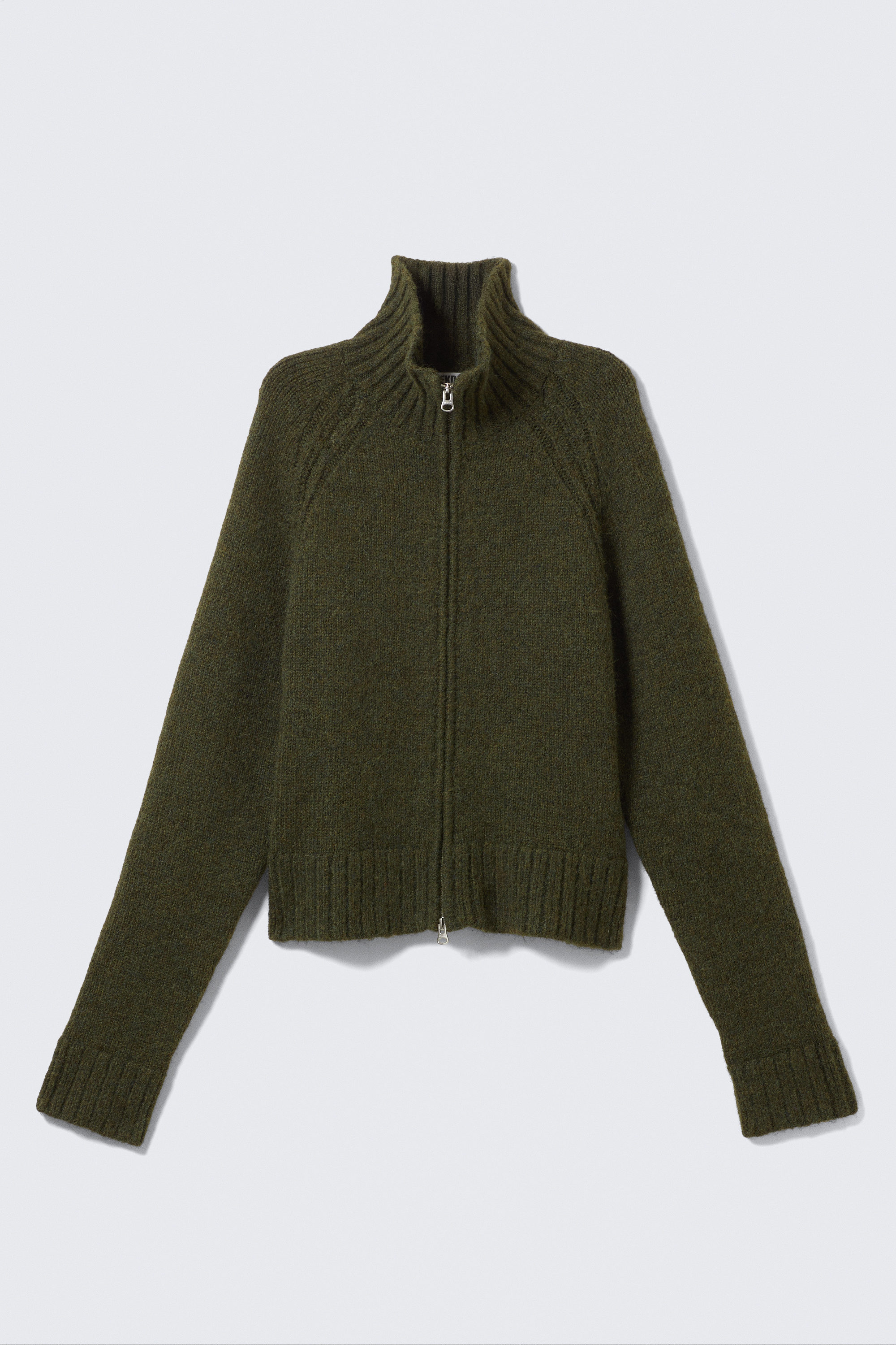 Dunkles Moosgrün - Weicher Strick-Cardigan mit Reißverschluss - 1
