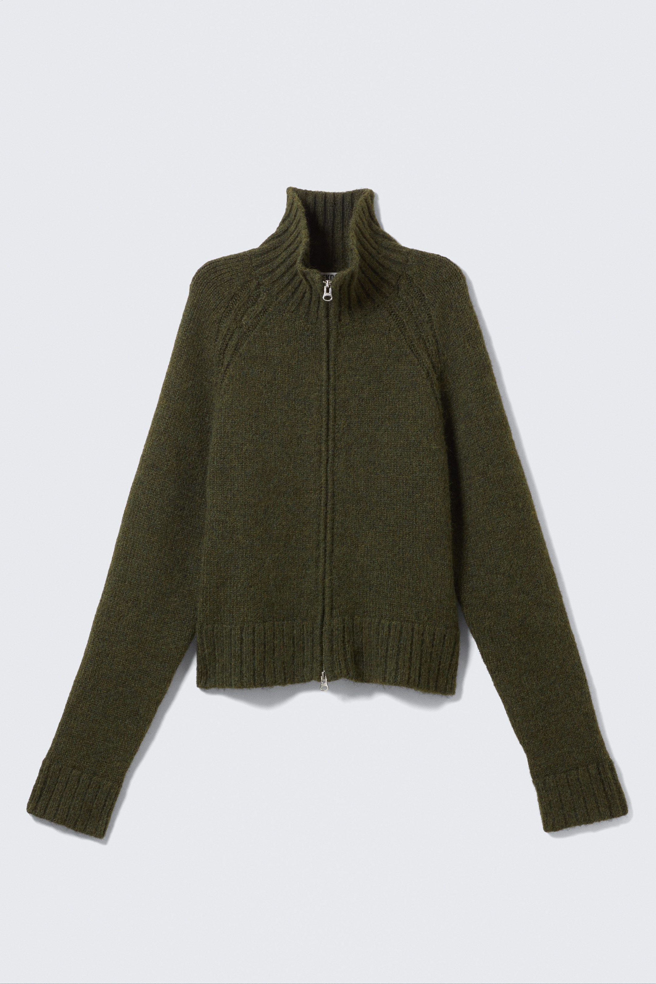 Dark Mossy Green - Soft Knitted Fitted Zip Cardigan - 4