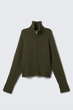 Dark Mossy Green - Soft Knitted Fitted Zip Cardigan - 4