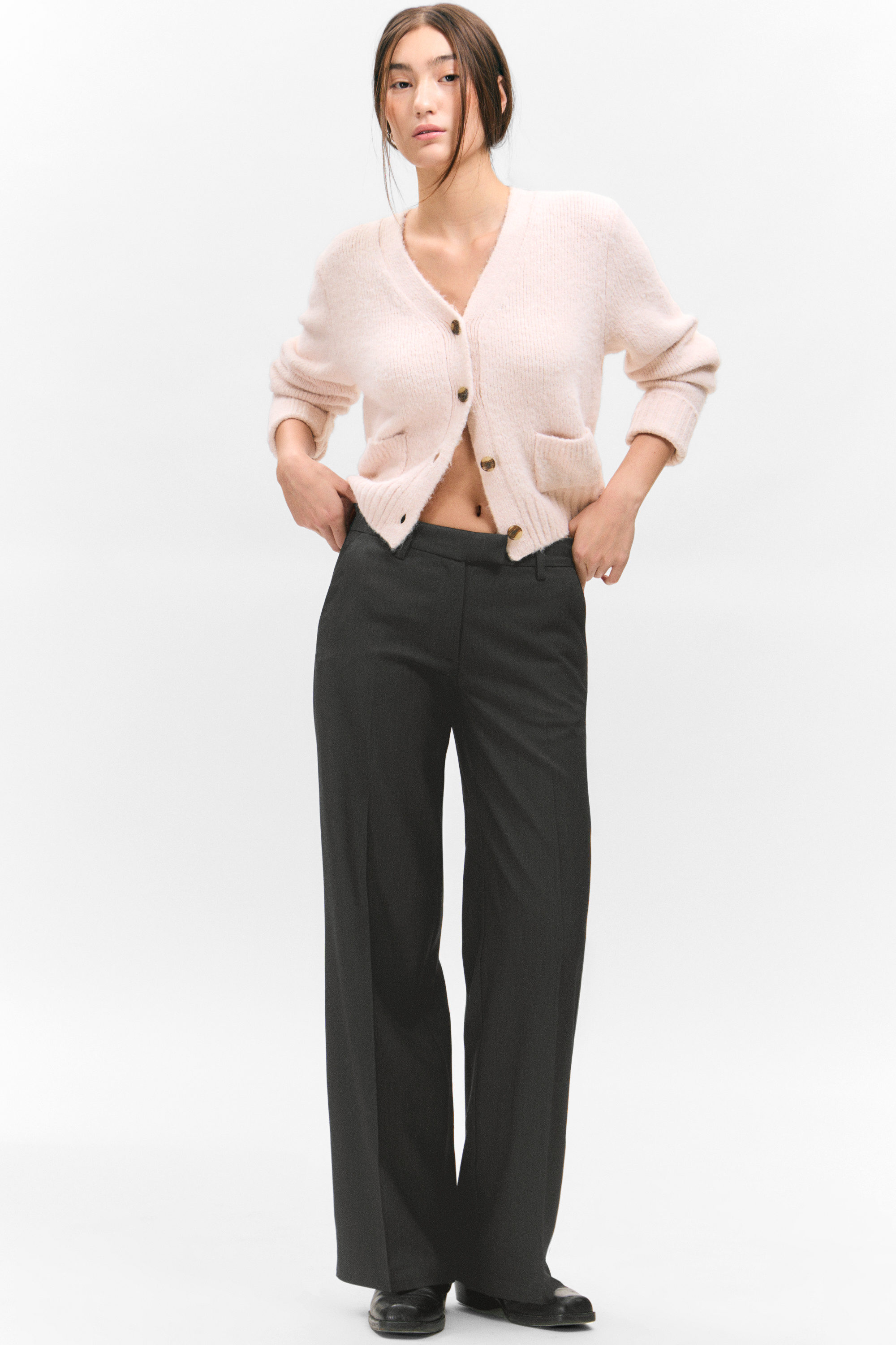 Dark Grey Melange - Low Rise Suiting Trousers - 1