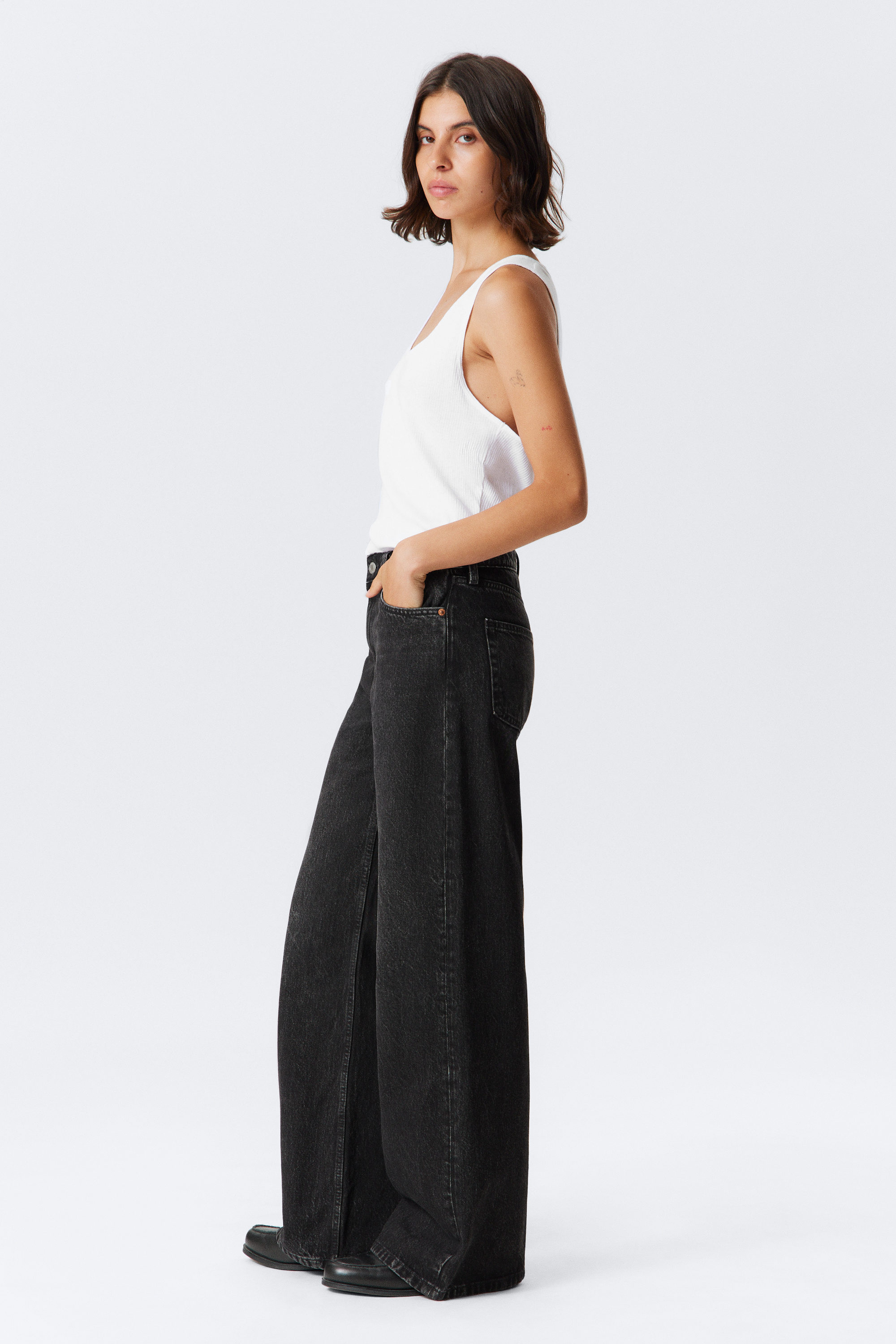 Paloma Black - Black - Paz Mid Rise Loose Wide Leg Jeans - 2