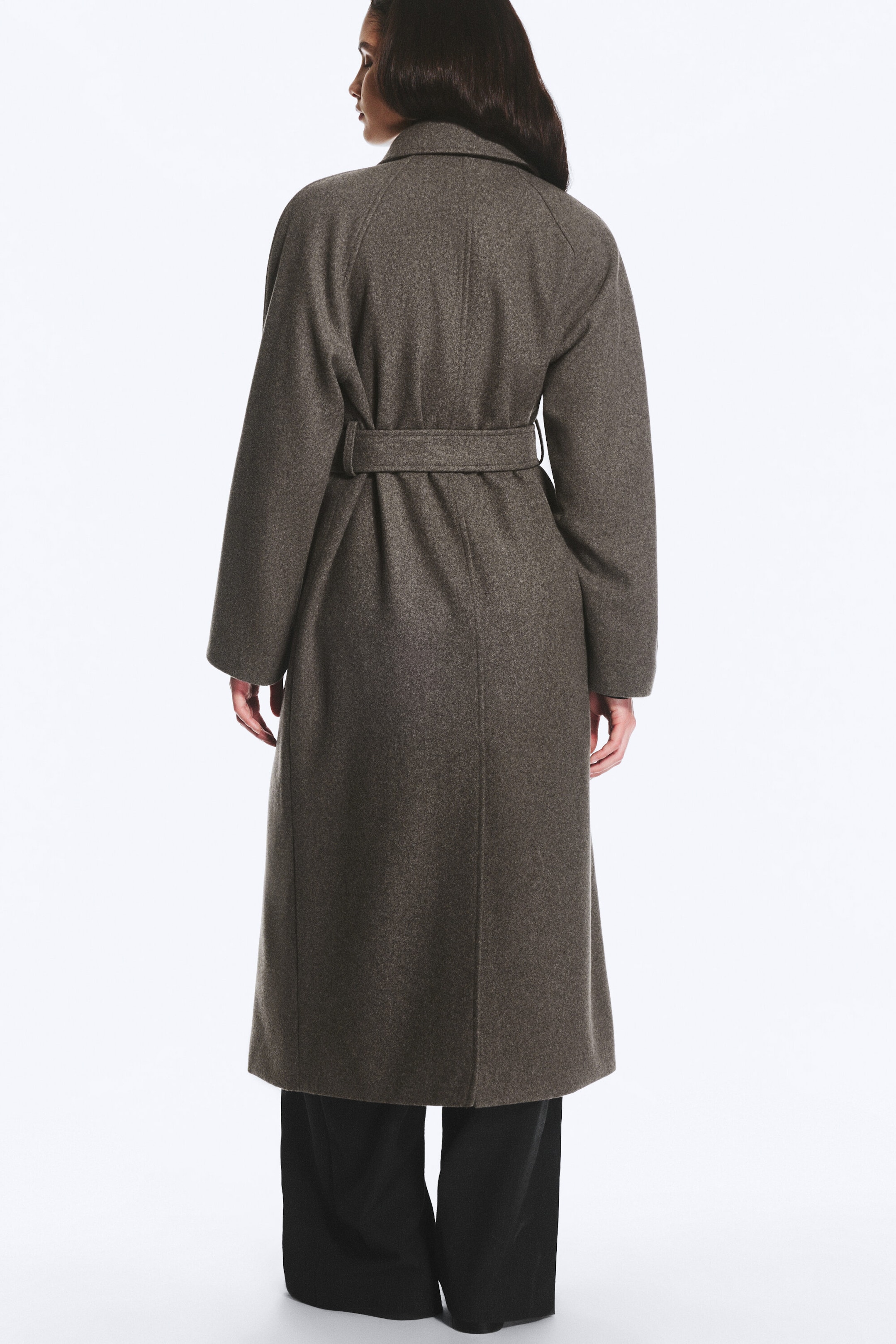 Taupe foncé chiné - Manteau oversize croisé en laine mélangée Kia - 4