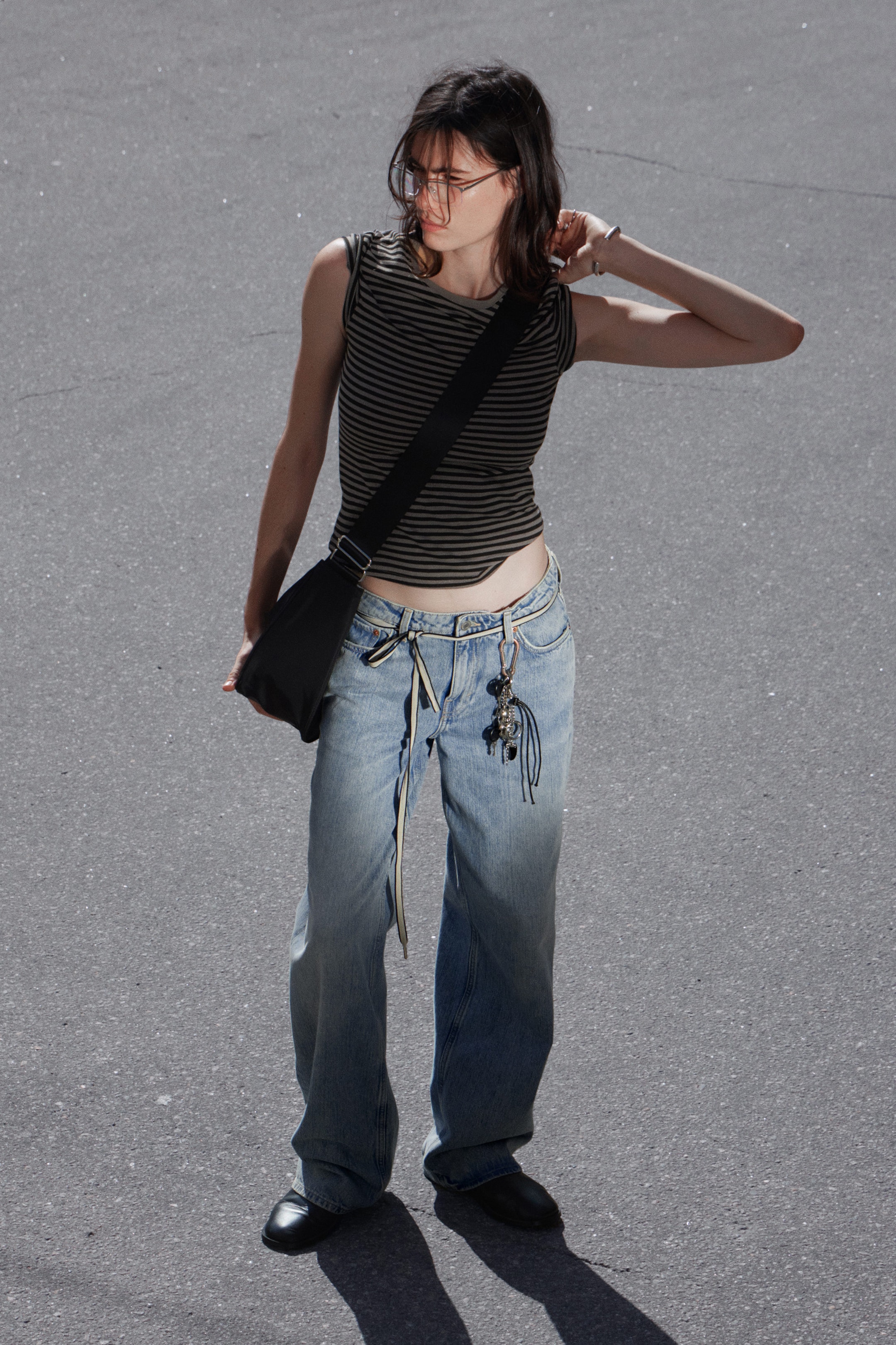 Blue Stream - Medium Blue - Ample Low Rise Loose Wide Leg Jeans - 2