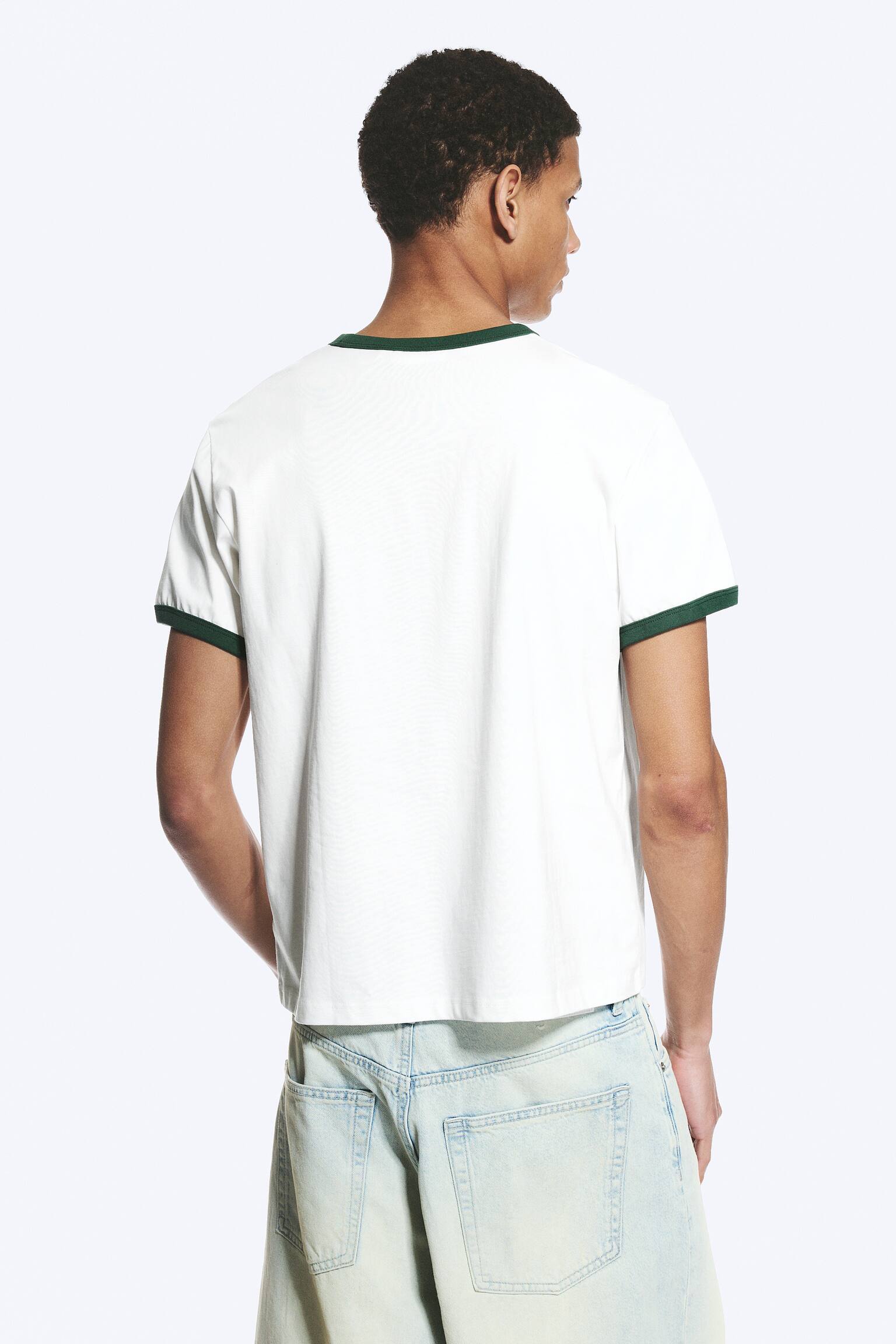 Κοντομάνικο βαμβακερό T-shirt με αντίθετο τελείωμα - Λευκό - Πράσινη Φάσα/Λευκό - Μαύρο Ρέλι/Σκούρο μπλε - Ανοιχτό μπλε ρέλι - 3