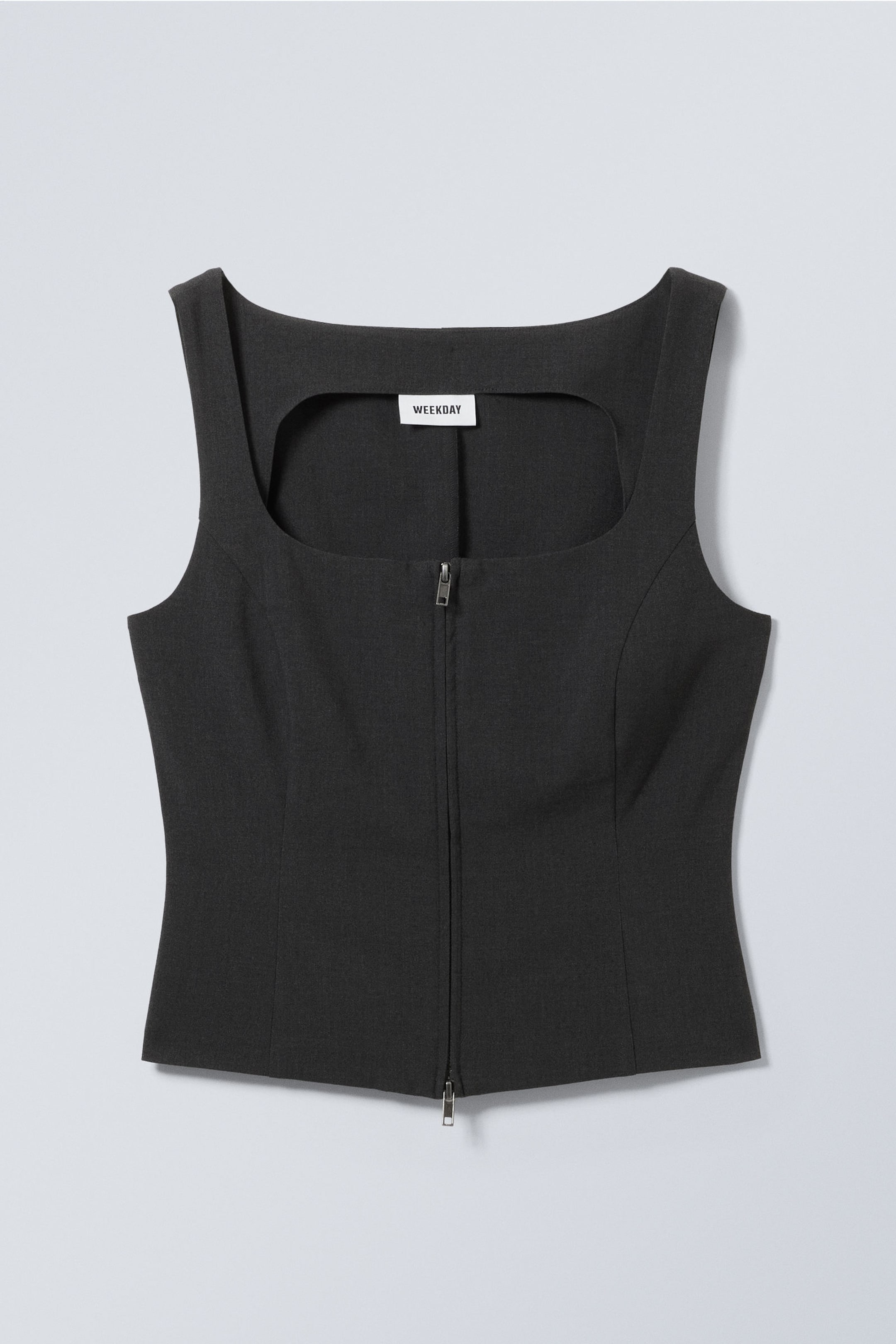 Dark Grey - Square Neck Zip Top - 1