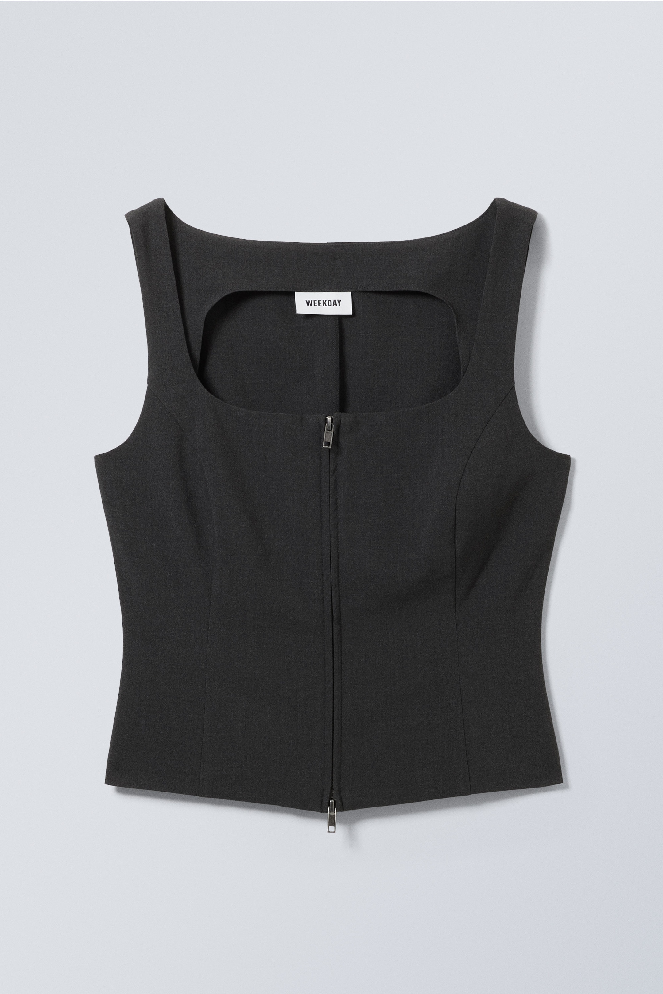 Dark Grey - Square Neck Zip Top - 0