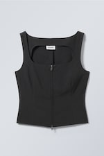 Dark Grey - Square Neck Zip Top - 0