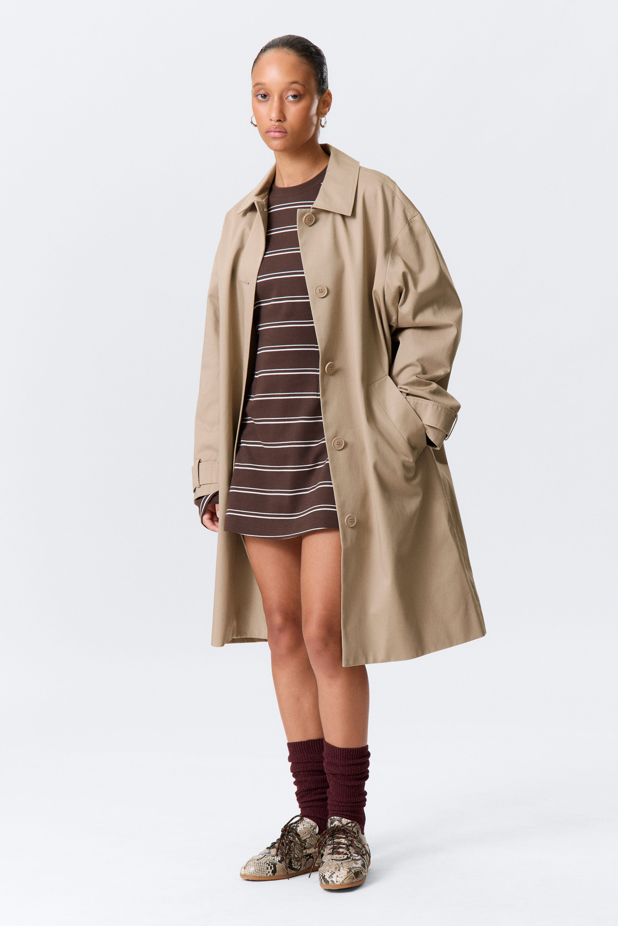 Beige - Relaxed Single-Breasted Car Coat - 2