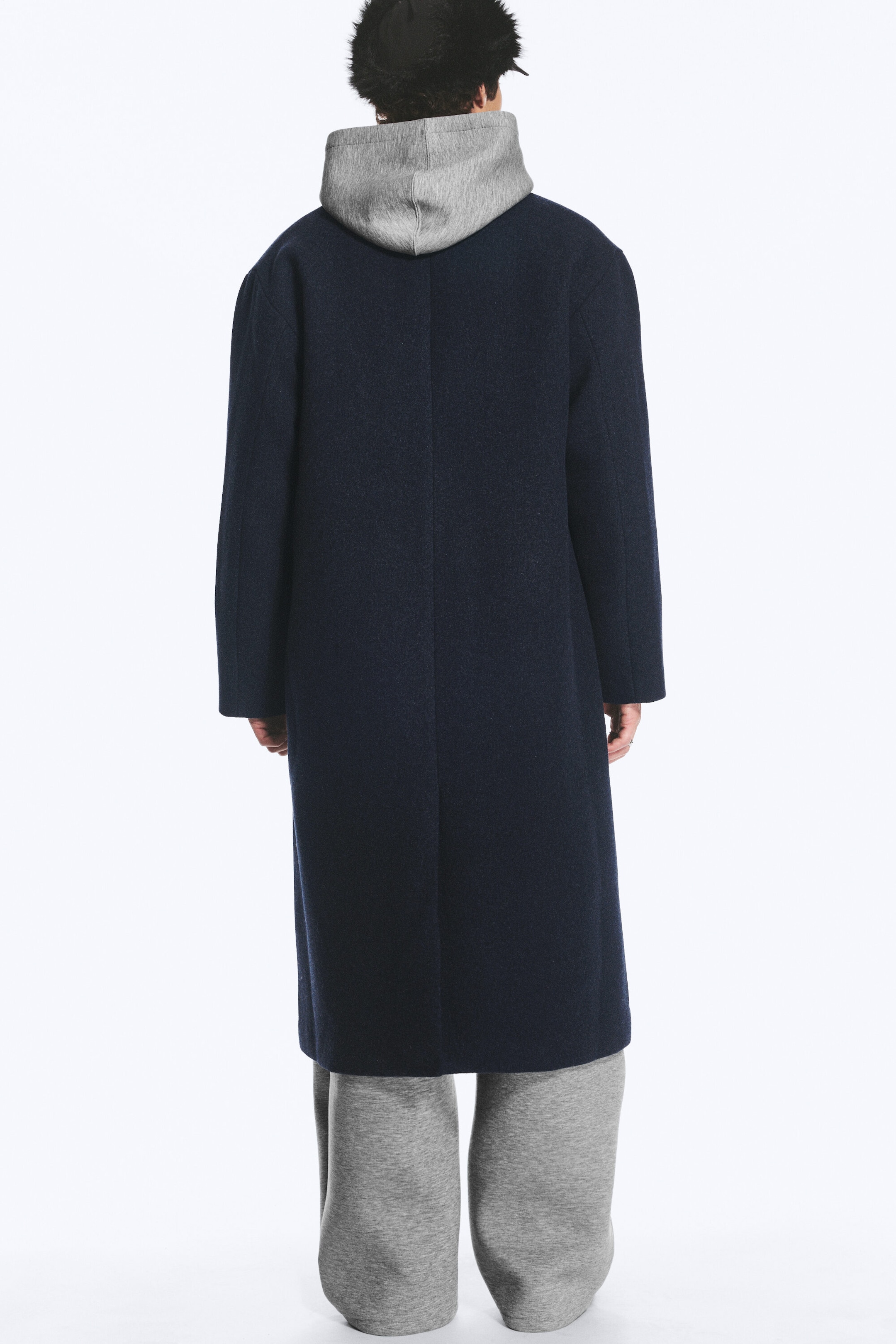 Dark Blue Melange - Oversized Single-Breasted Wool Blend Coat - 4