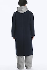 Dark Blue Melange - Oversized Single-Breasted Wool Blend Coat - 4