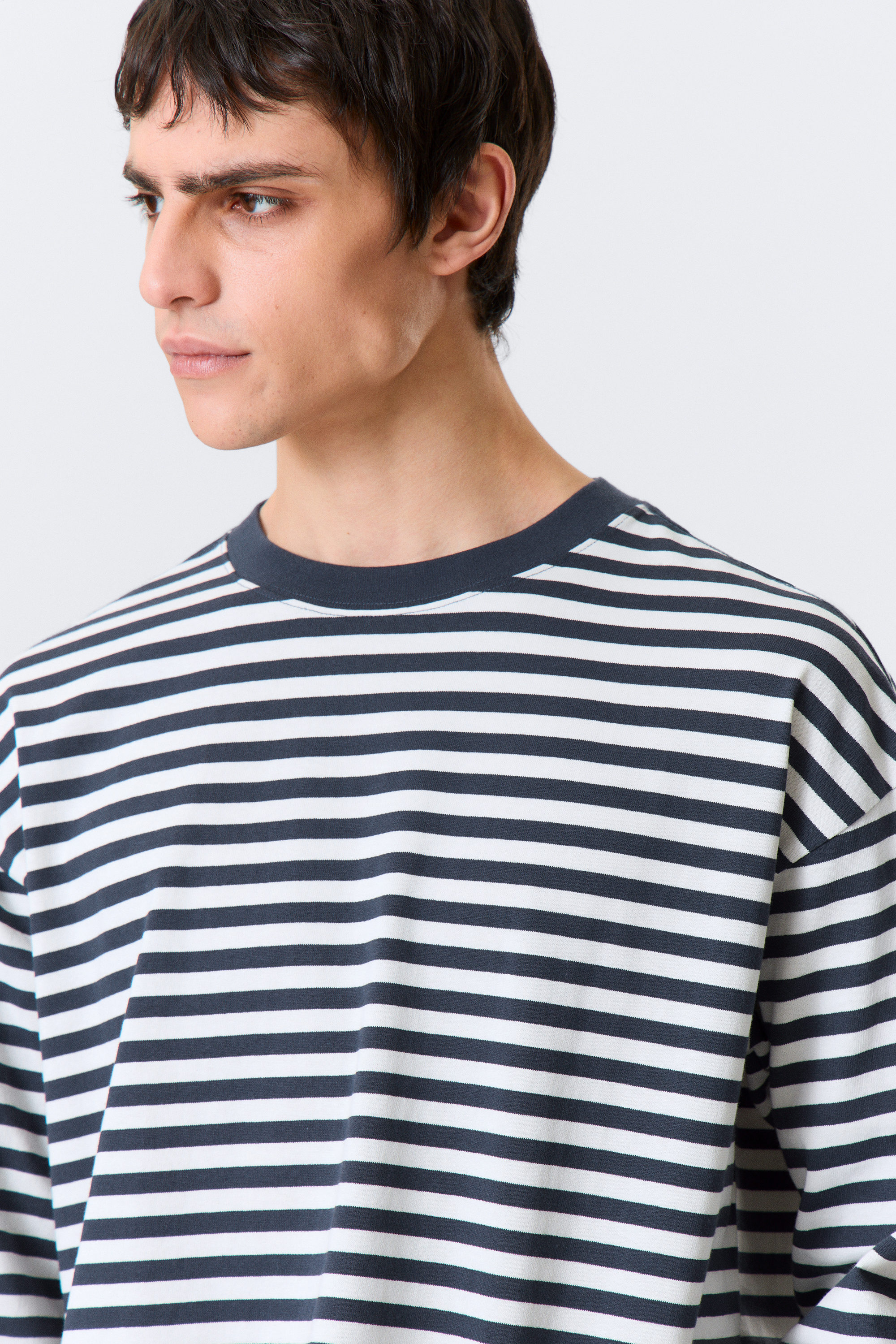 White & Navy Stripes - Great Boxy Long Sleeve T-shirt - 2