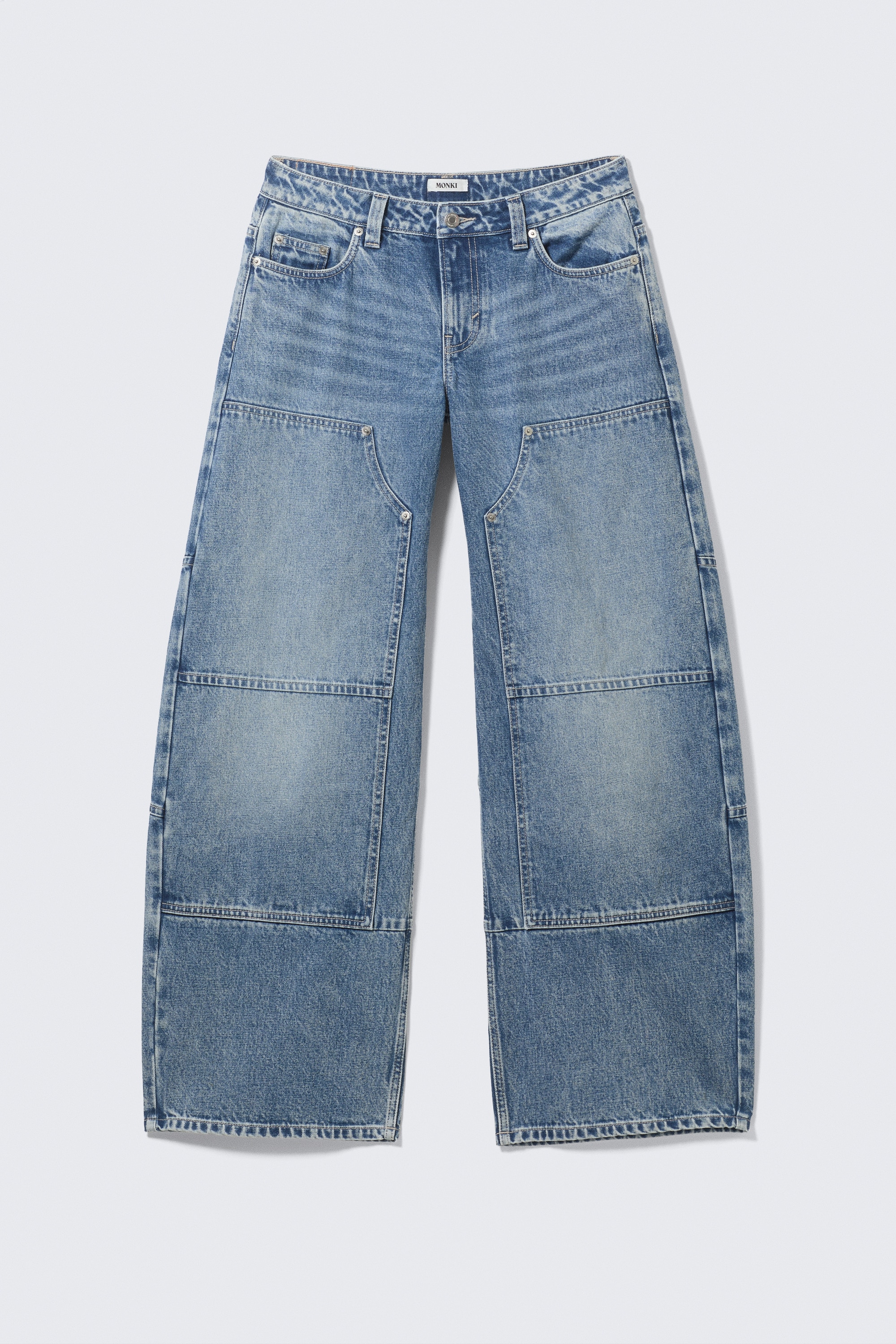 Low Waist Loose Barrel Leg Workwear Jeans - Mid Blue - Mittelblau