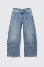 Mid Blue - Medium Blue - Low Rise Loose Barrel Leg Workwear Jeans - 5