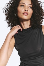 Light Grey - Article Print - Gathered Asymmetric Tank Top - 1