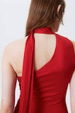 Rot - Lyocell One-Shoulder-Top zum Binden - 2