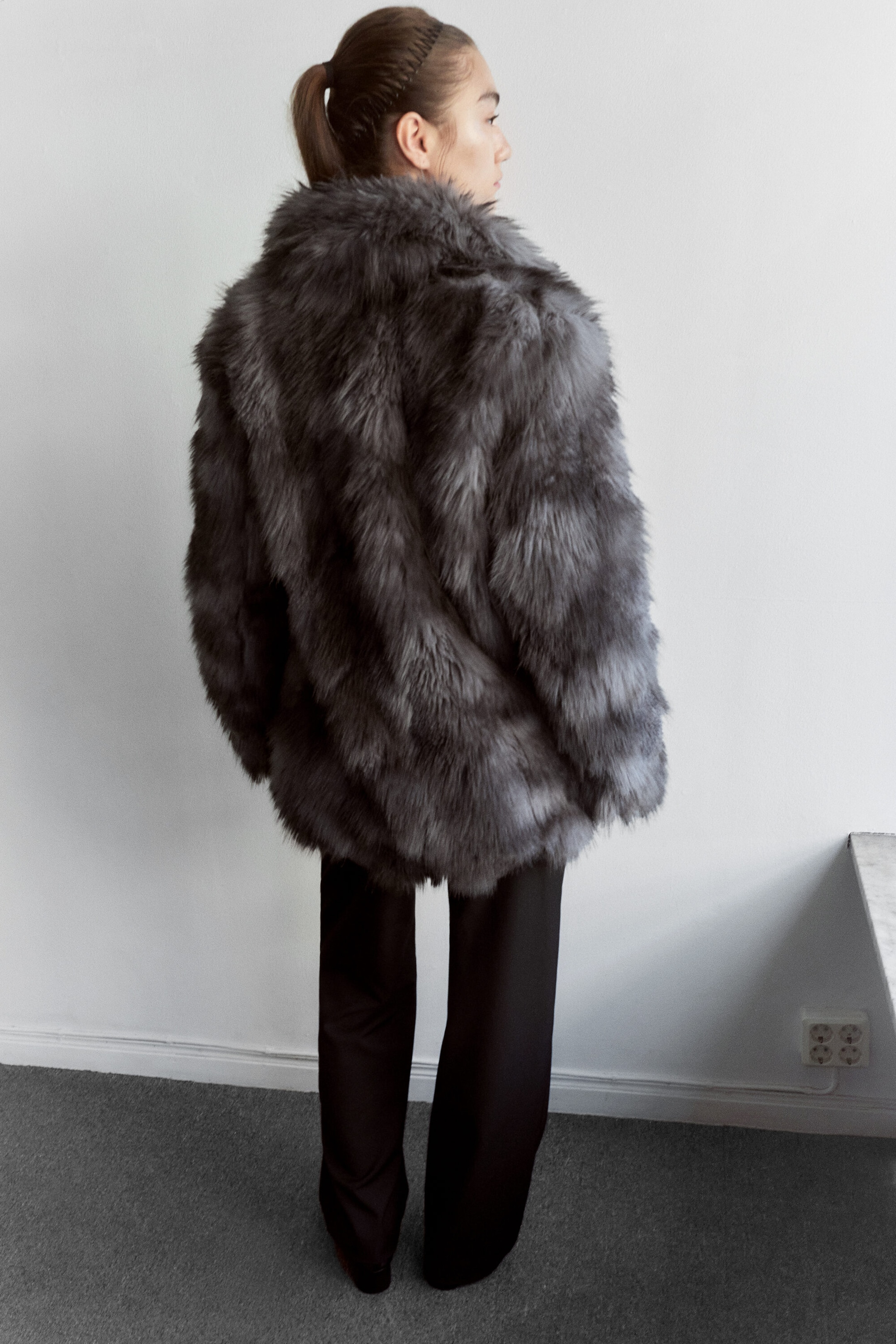 Dark Grey - Relaxed faux fur jacket - 3