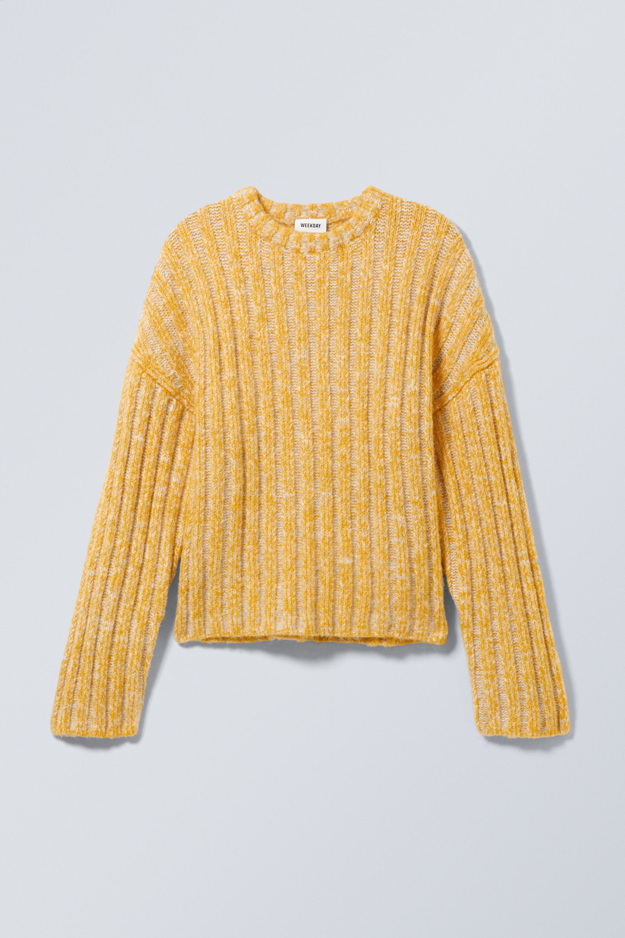 Yellow Melange - Cropped Rib-Knit Sweater - 0