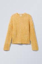 Yellow Melange - Cropped Rib-Knit Sweater - 0