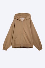 Mörkbeige - Oversized kraftig hoodie med dragkedja - 3