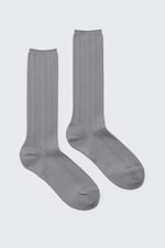Gris - Chaussettes mi-hautes côtelées - 0