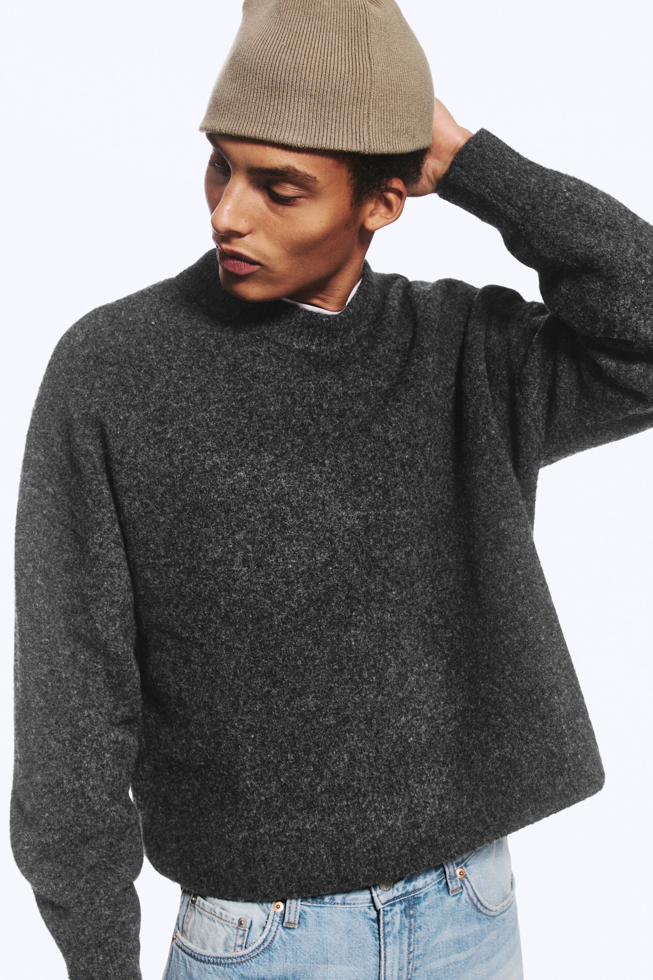 Dark Grey Melange - Relaxed Wool-Blend Crew-Neck Sweater - 3