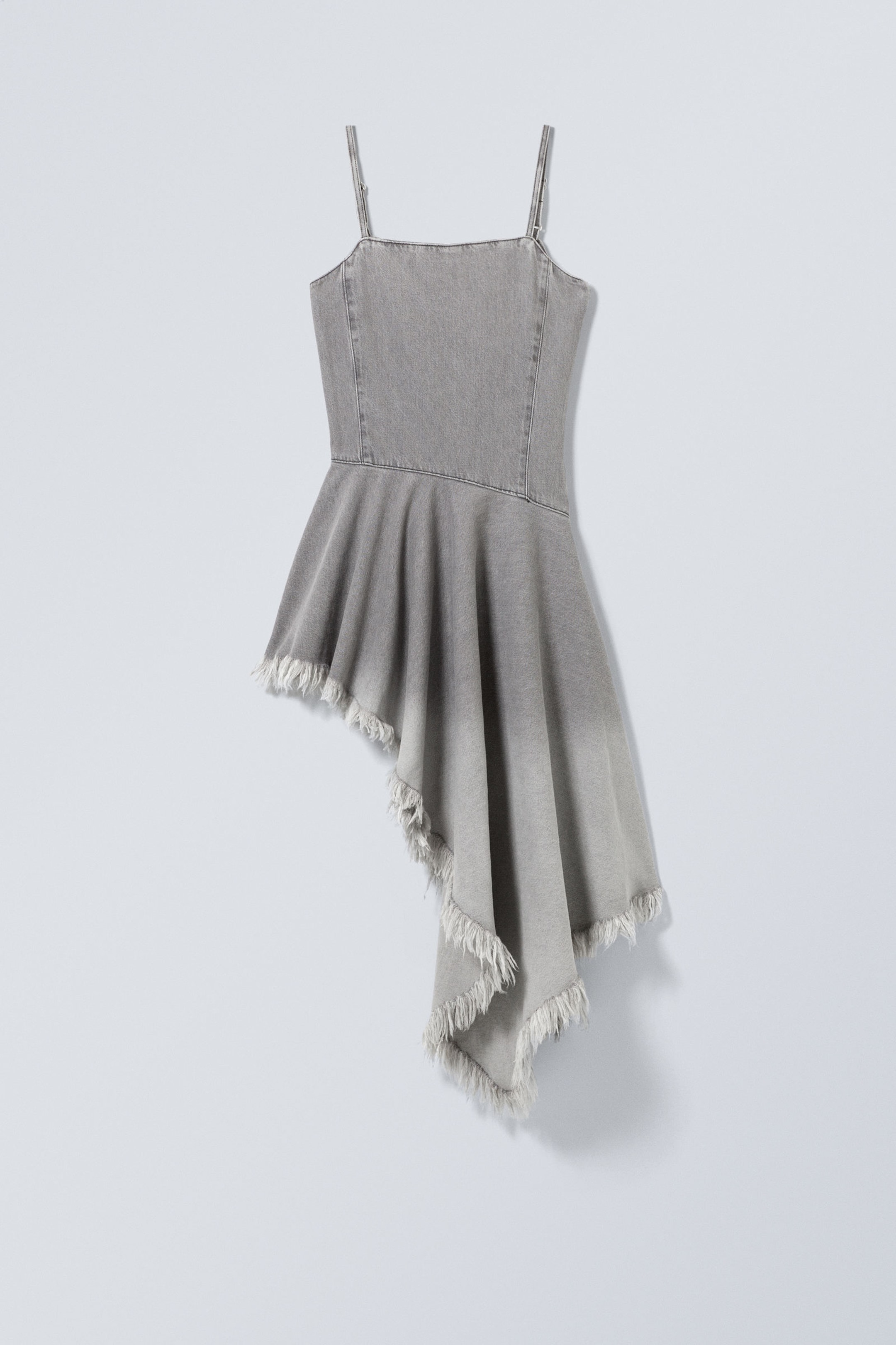 Diesiges Grau - Kurzes asymmetrisches Denim-Kleid - 0