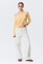 Light Yellow - Relaxed Knitted Boat-Neck Sweater - 1