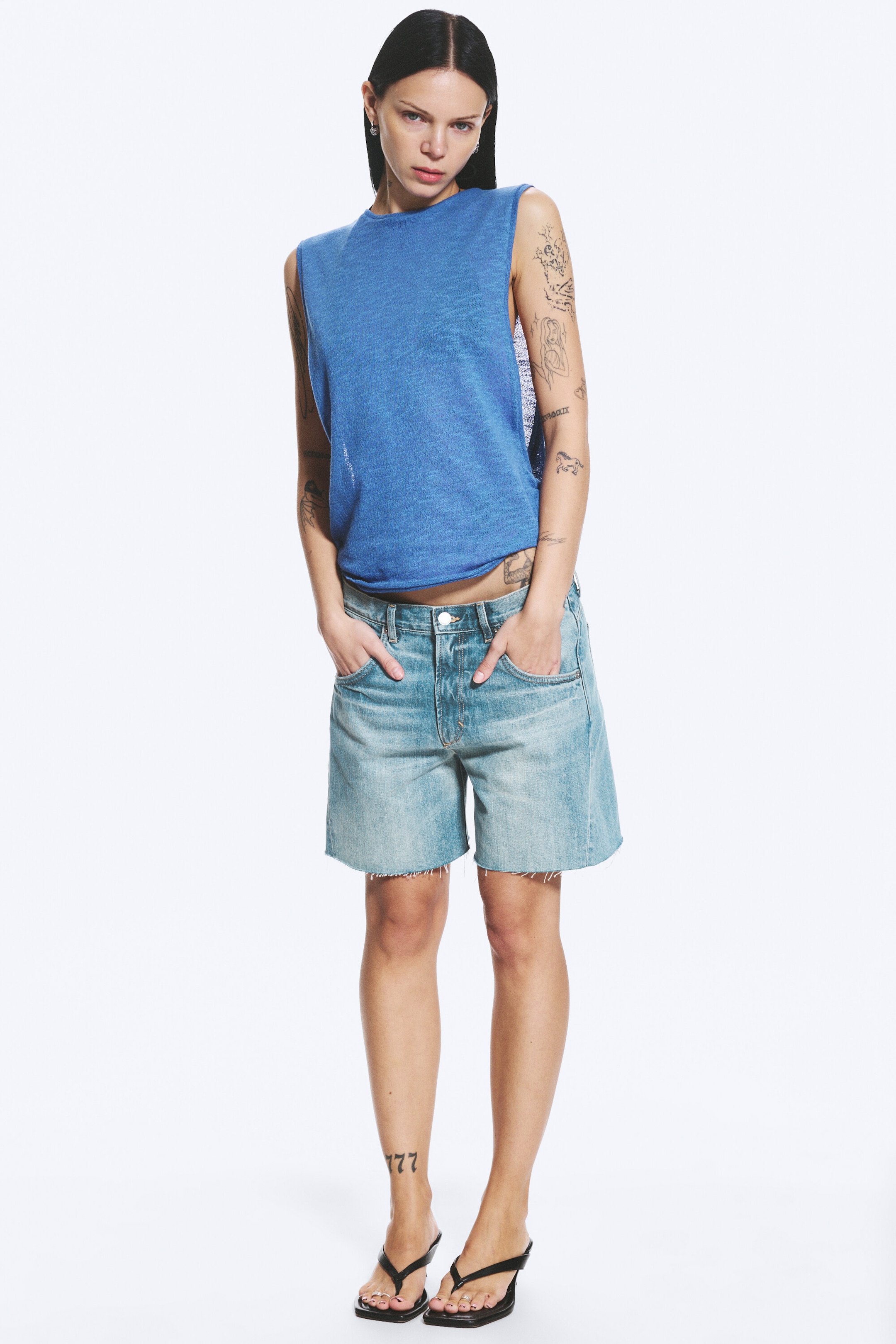 Blau - Tanktop mit Raffungen - 1
