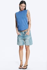 Blau - Tanktop mit Raffungen - 0