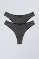 Verwaschenes Schwarz - Brazilian Slip mit Schleife und Pointelle-Muster - 0