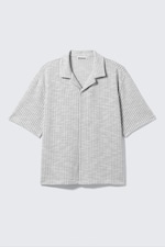 Grey & White Stripes - Textured Short-Sleeved Resort Shirt - 0