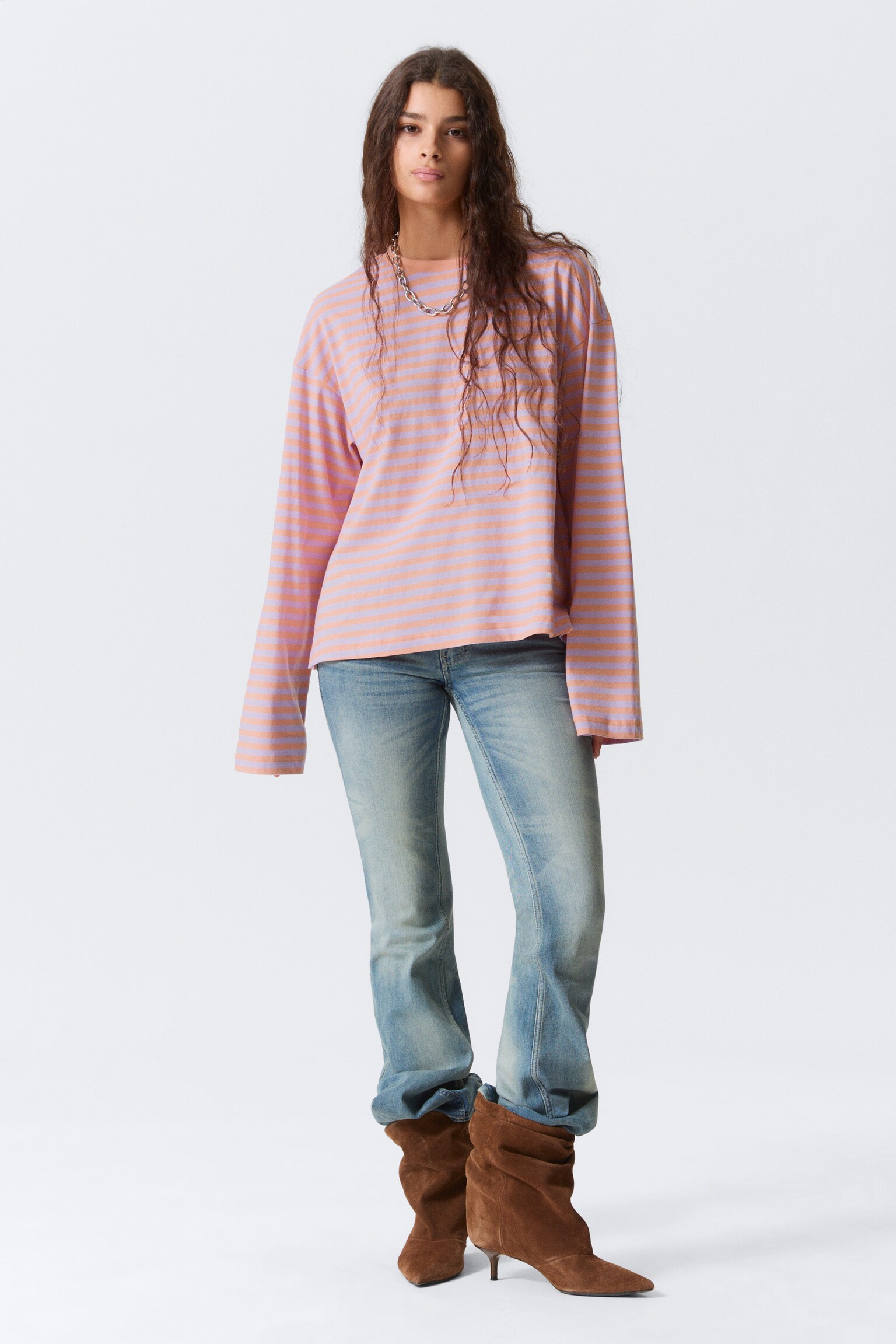 Longsleeve-Shirt aus Baumwolle - Koralle/Lila gestreift/Blau/braun gestreift/Gestreiftes Türkis/Staubweiß - Braune Streifen/Rot & pink gestreift - 3