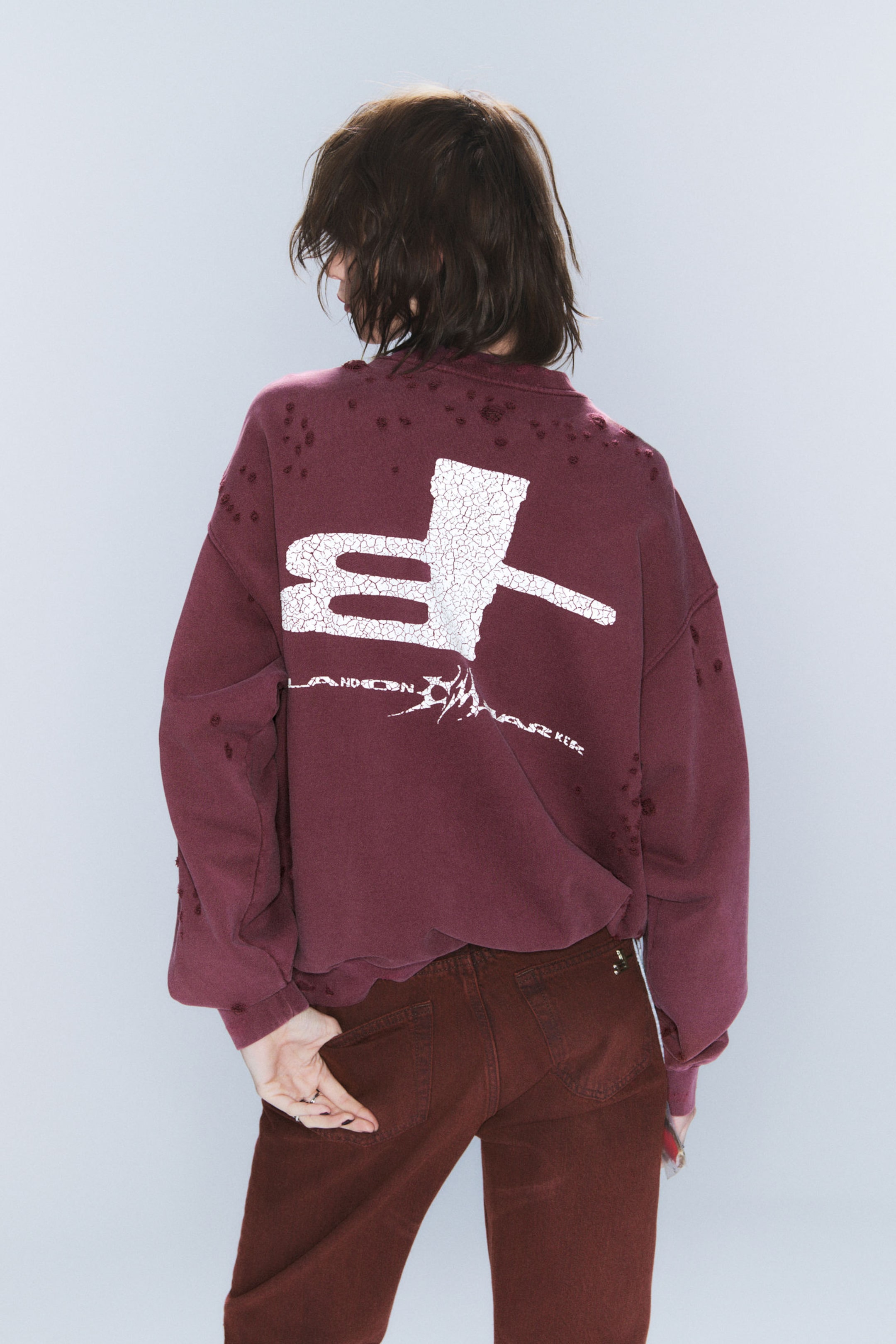 #5B2433 - CM x LB Loose Distressed Unisex Sweatshirt - 2