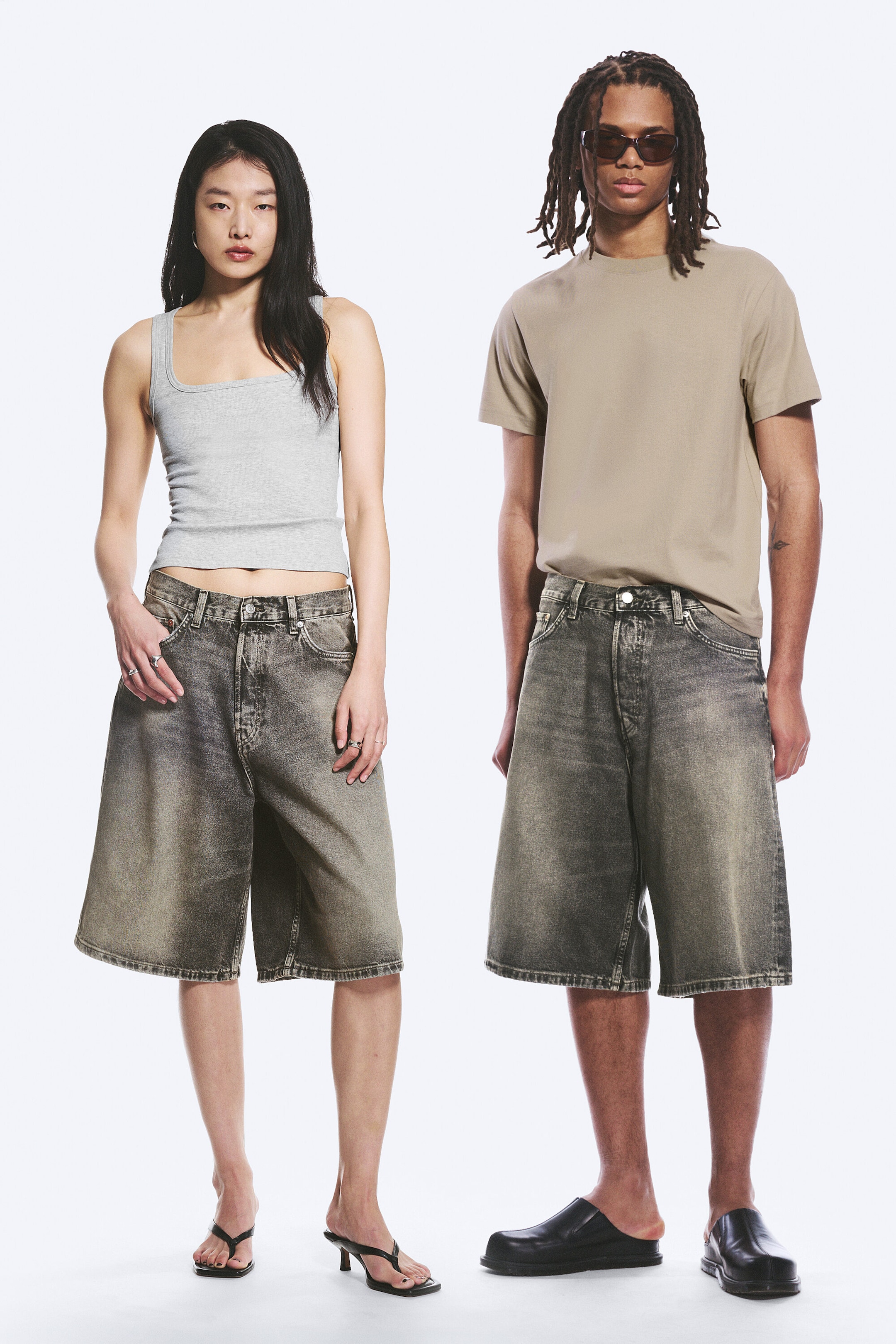 Redondo Black - Black - Astro Mid Rise Loose Baggy Denim Shorts - 1