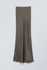 Dark Mole - Low Rise Bias-Cut Satin Maxi Skirt - 0