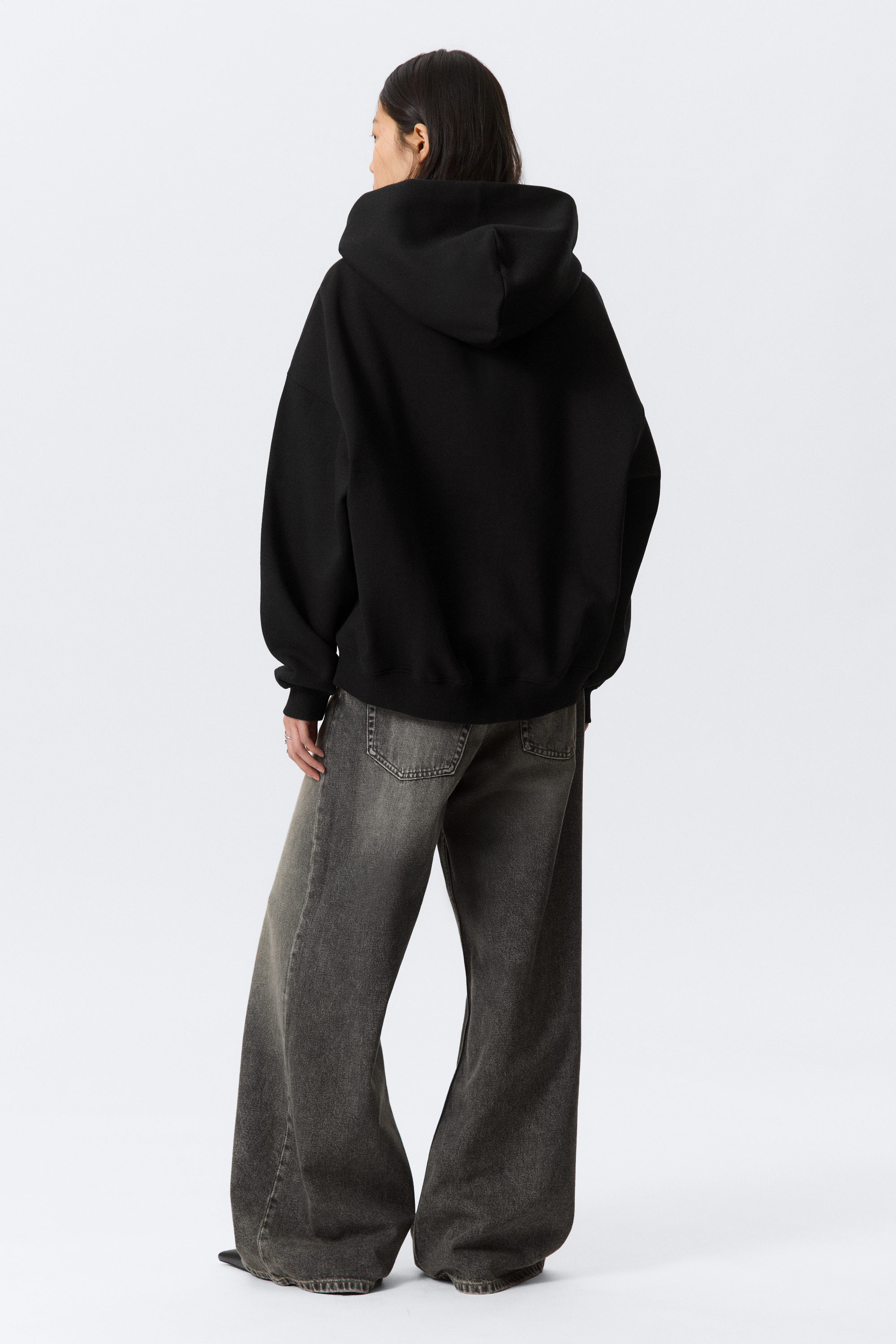Schwarz - Oversized-Hoodie mit Reißverschluss - 3