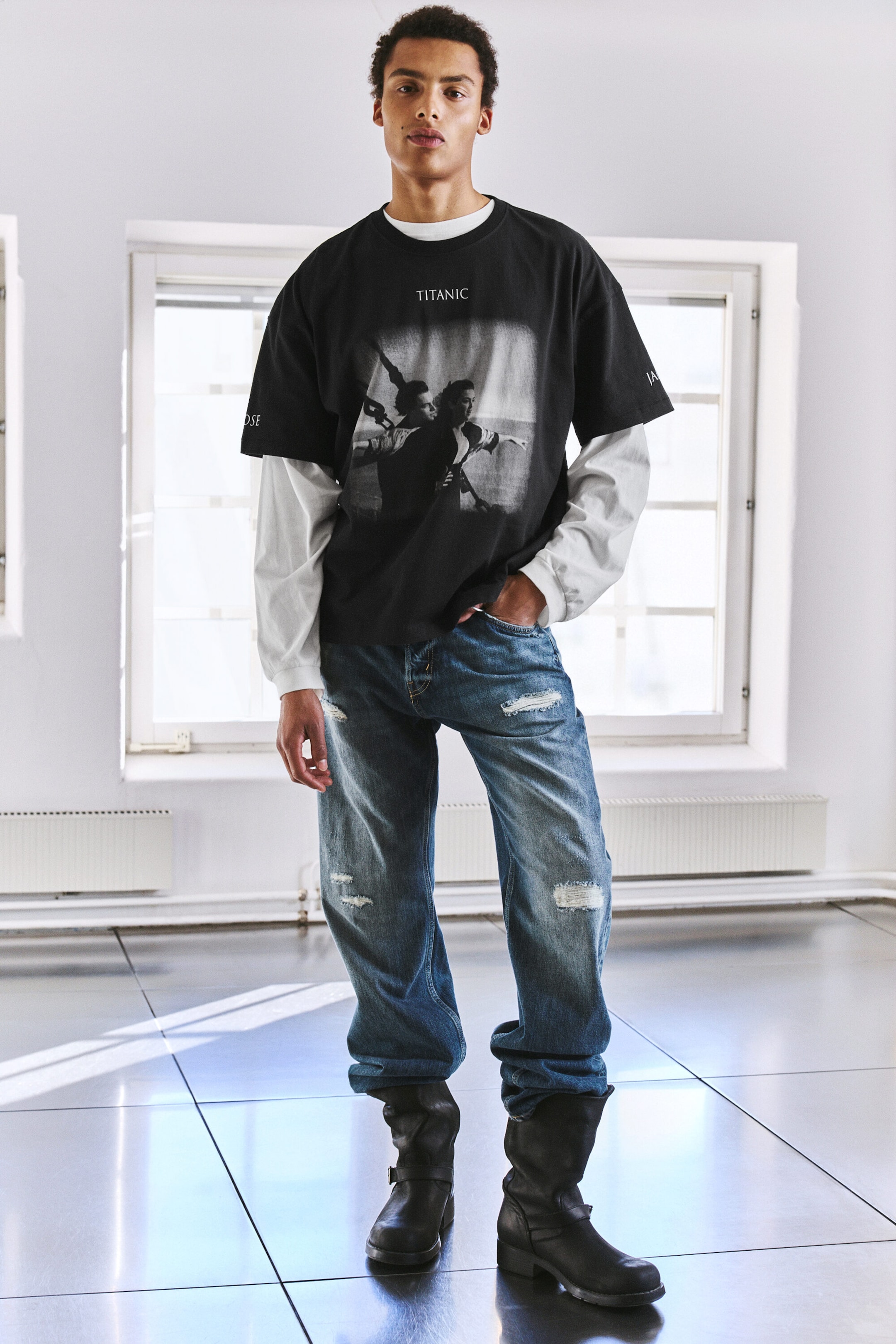 Noir délavé - T-shirt boxy ample Titanic - 1
