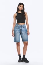 Blue Horses - Mittelblau - Curve - Jeansshorts mit weitem Bein und hohem Bund - 0