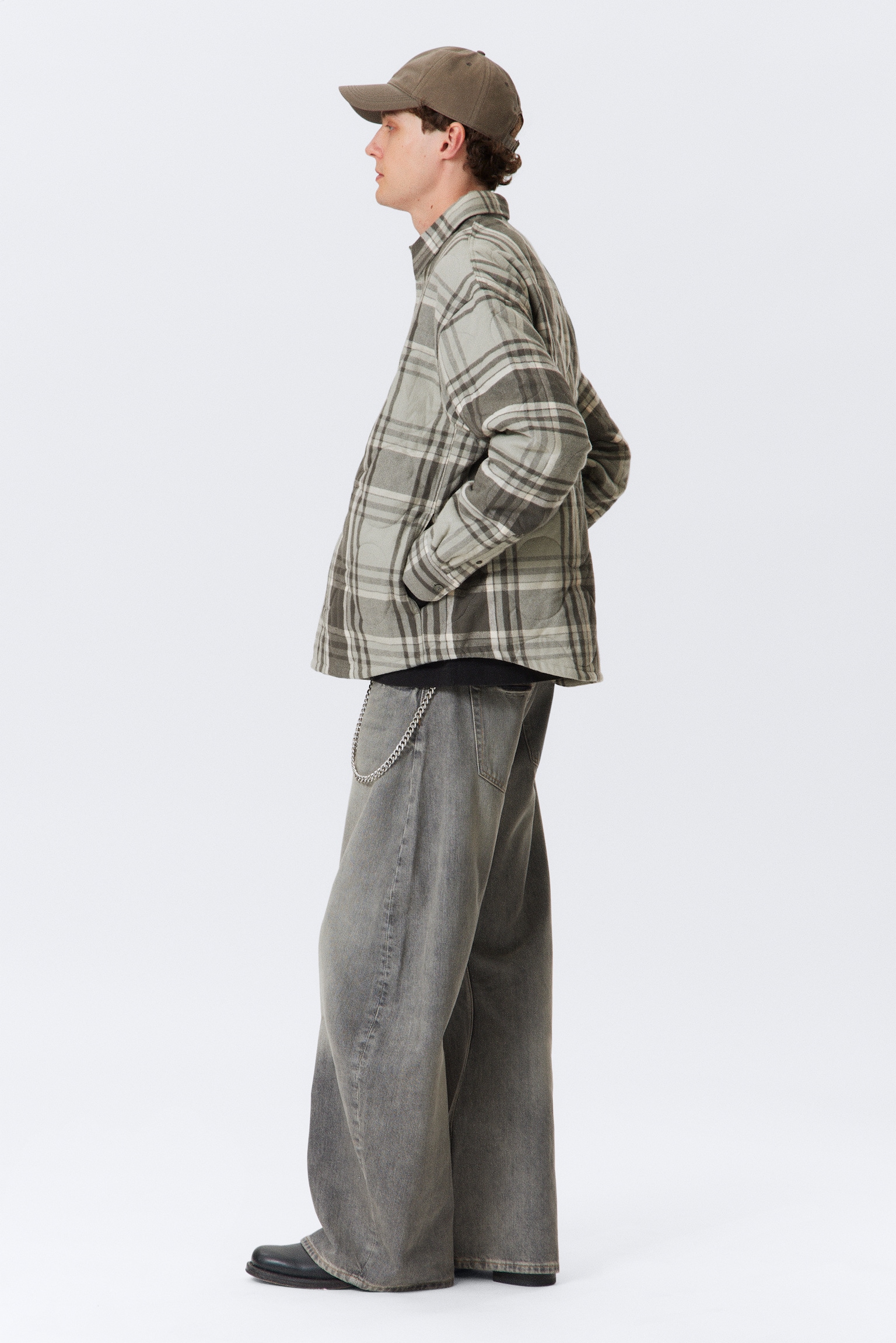 PADDED FLANNEL OVERSHIRT JACKET - Grey Checked - 4