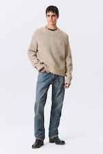 Dusty Ecru Melange - Relaxed Fit Nepped Knit Sweater - 0